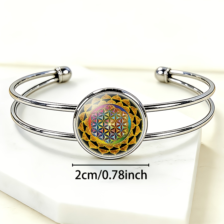 Adjustable Open Bangle with Colorful Gemstone Inlaid Design
